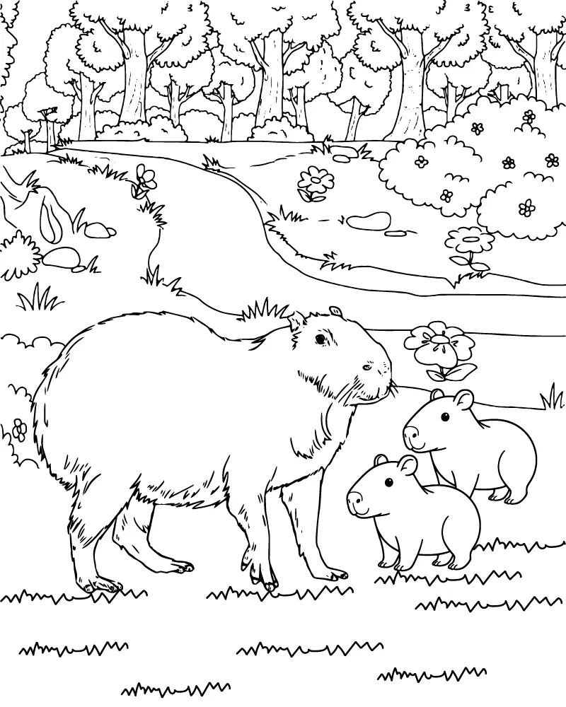 Capybara Coloring Pages 2