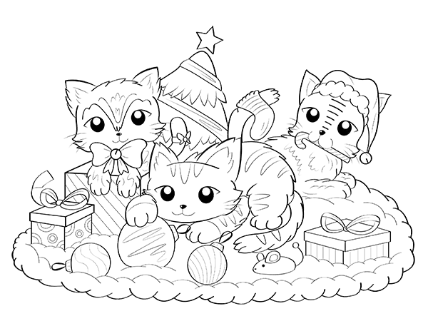 Christmas Cats Coloring Pages 1