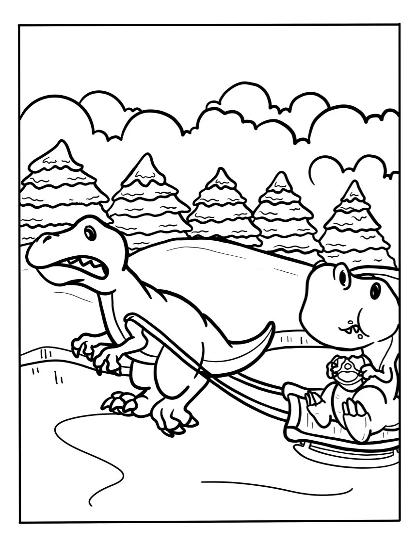 Christmas Dino Coloring Pages 19