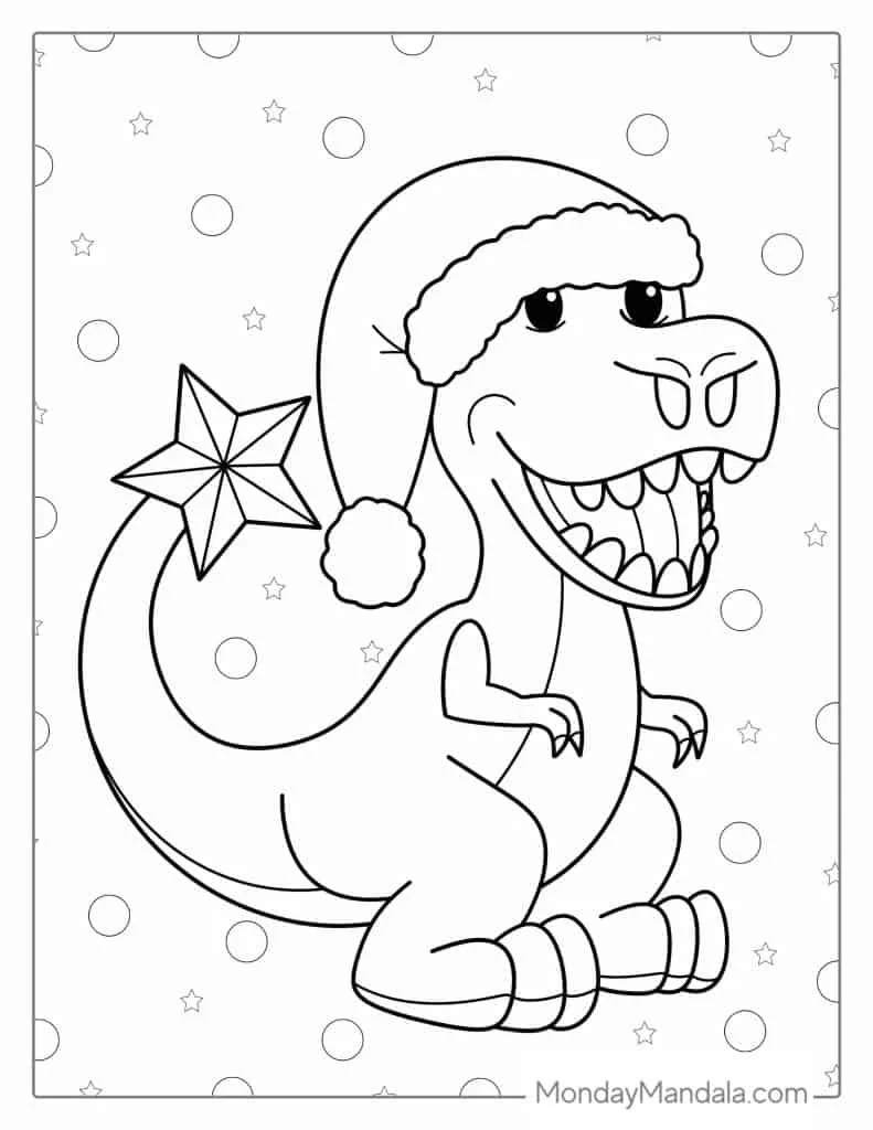 Christmas Dino Coloring Pages 9