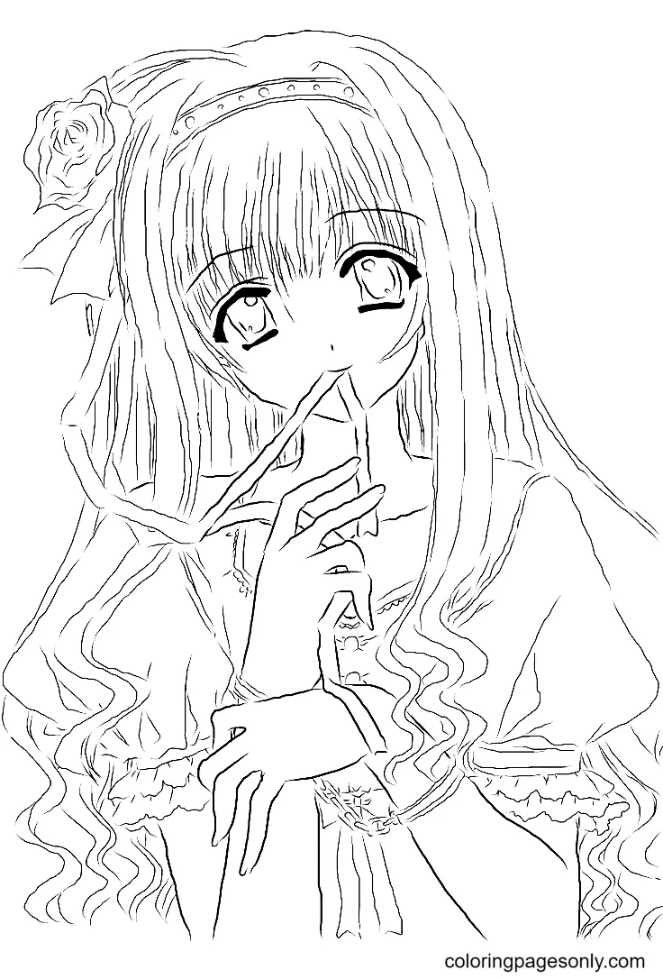 Long Hair Anime Girl Coloring Pages 16
