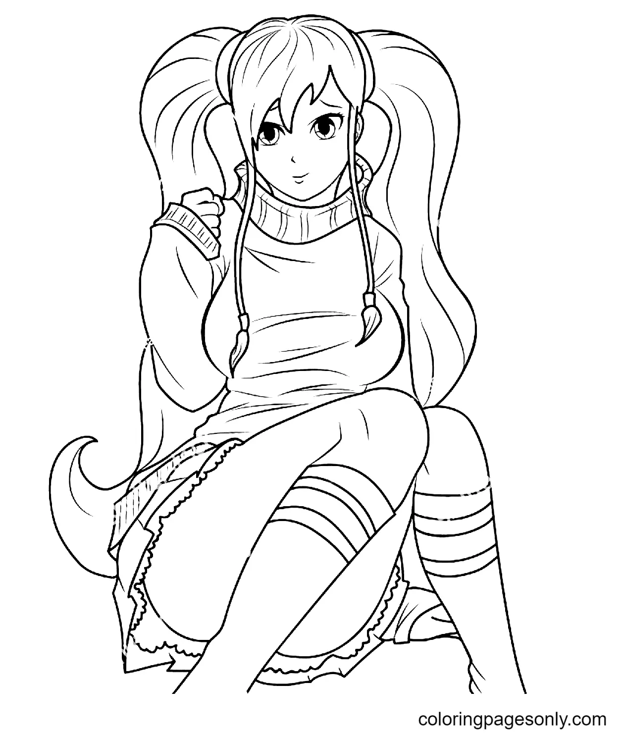 Long Hair Anime Girl Coloring Pages 40