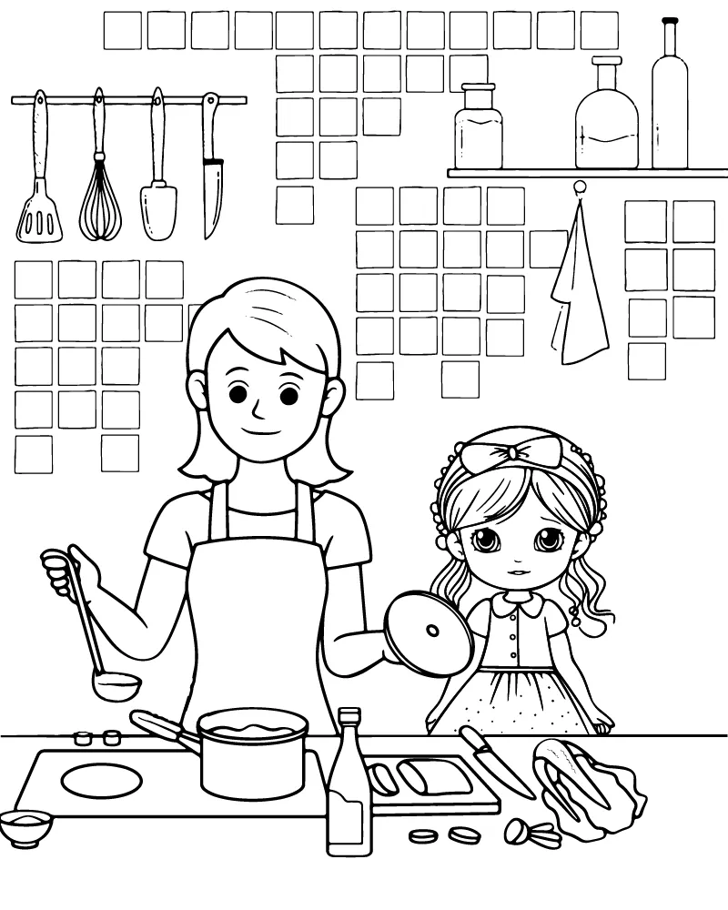 Mom and Daughter Coloring Pages 8