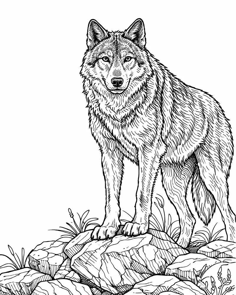 Realistic Wolf Coloring Pages 8